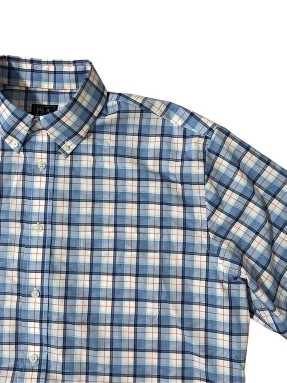 Jos. A. Bank Blue Traveler Plaid Button-Down Men's Shirt Short Sleeve